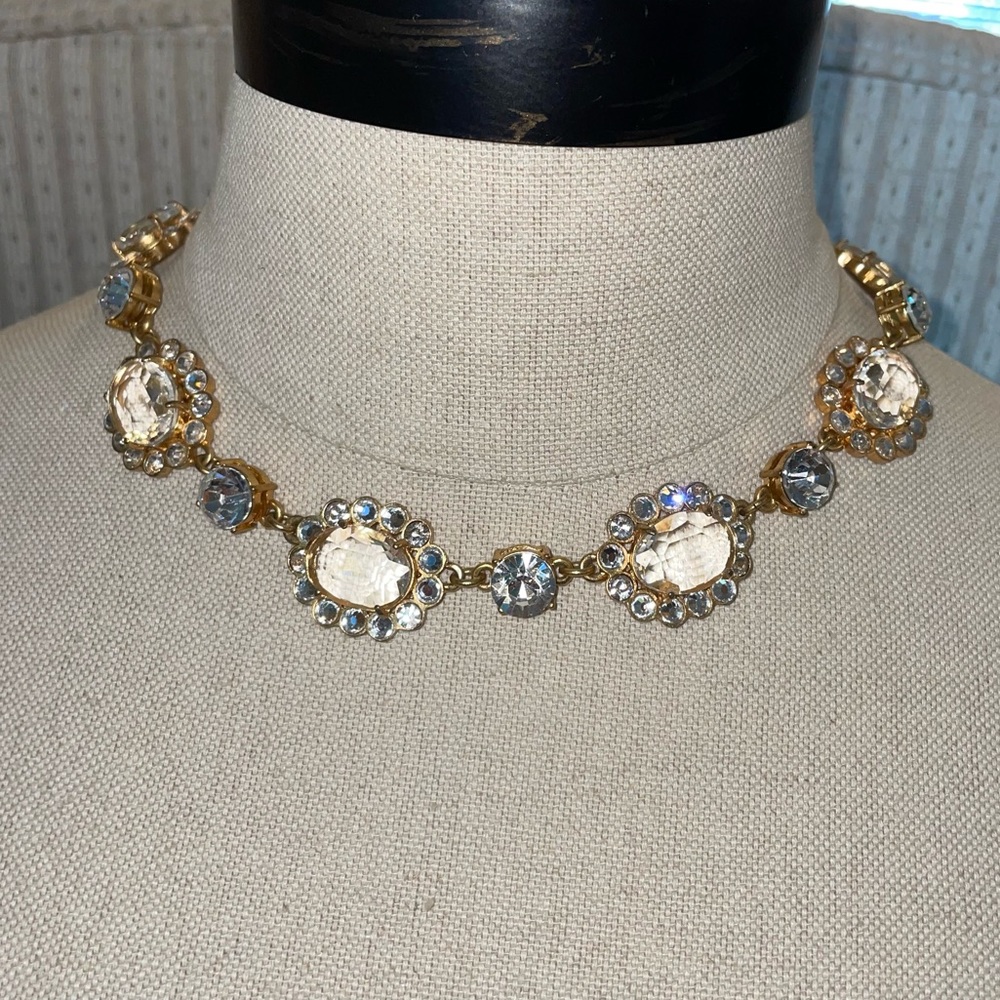 J Crew Vintage Halo Round Oval Crystal Statement Necklace